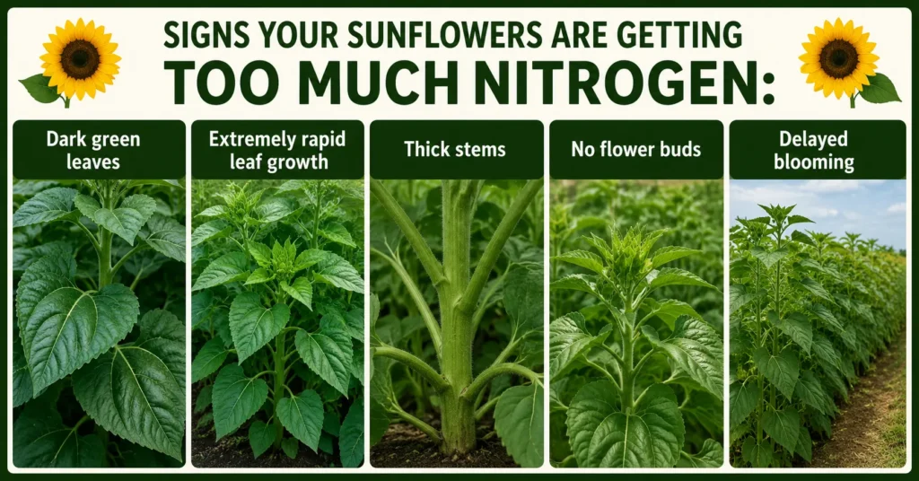 Sunflowers showing signs of excess nitrogen.