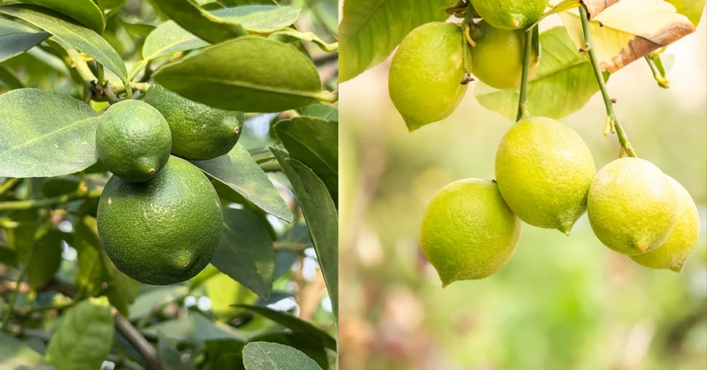 Kagzi lemon fruits growing on a tree branch — a complete guide to growing Kagzi lemon in a balcony pot at home